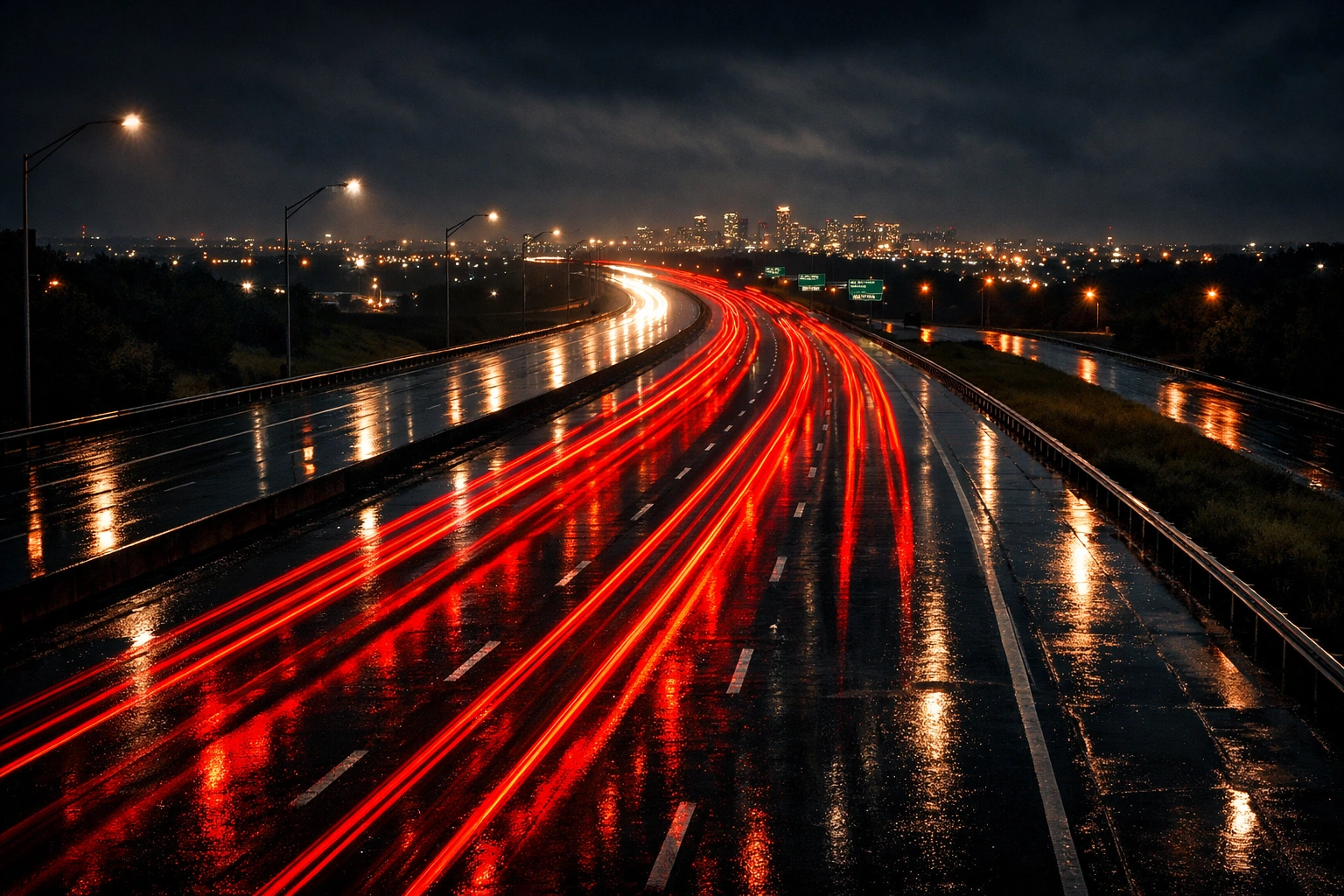 Texas highway at night representing DWI bail bond services