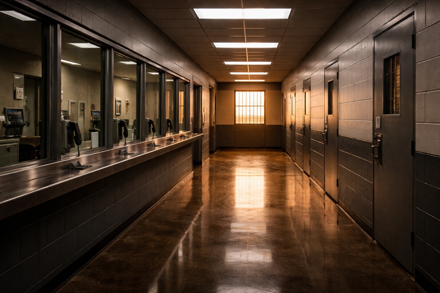 County jail processing corridor where bail bonds are handled